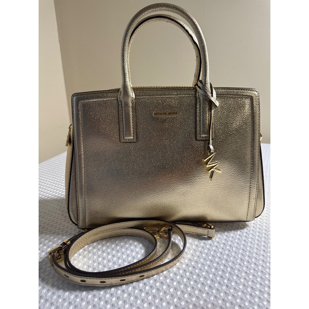 Michael Kors Laila Satchel Women Gold Leather Crossbody Handbag EUC